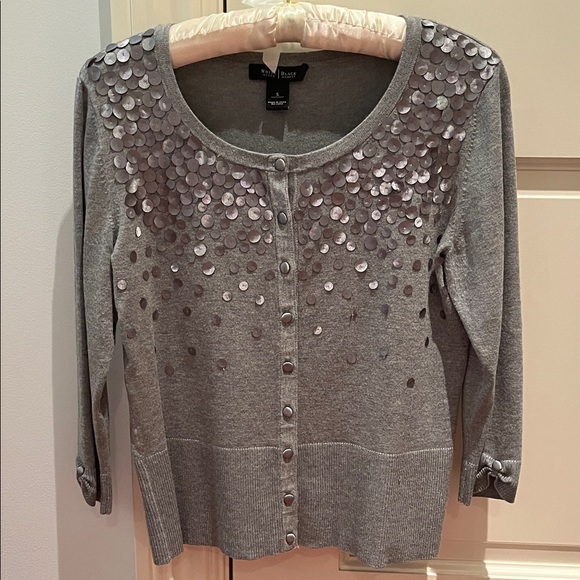 WHBM Cardigan Gray with Embellishments button Down 3/4 sleeves Size Small - Picture 1 of 12